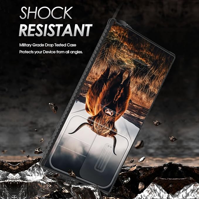 for Galaxy S26 Ultra Case Built in Slide Camera Lens Cover,Heavy Duty Shockproof Protection Dual Layer Case for Samsung Galaxy S26 Ultra 6.9" 2026,Brown Highland Cow