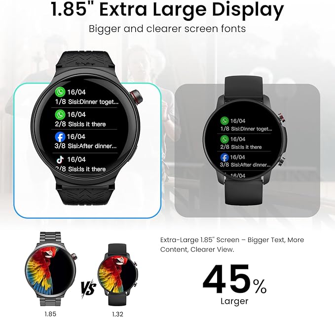 Smart Watches for Men, 1.85” Ultra Large Screen, 120 Days Battery Life, Smart Watch with Al Voice Assistant, Bluetooth Calling, Heart Rate & SpO2 Monitor, Fitness Tracker for Android iOS