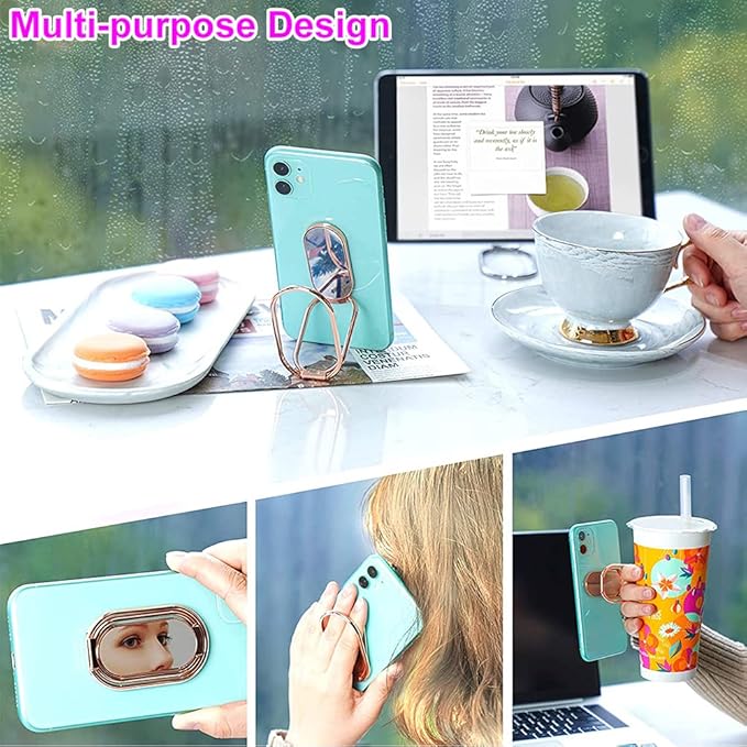 Phone Ring Holder Finger Kickstand, Foldable 360° Rotation Cellphone Grip for Desk, Office Desktop, Cell Phone Stand Compatible with iPhone iPad Smartphones Tablets (with Magnetic Car Mount)