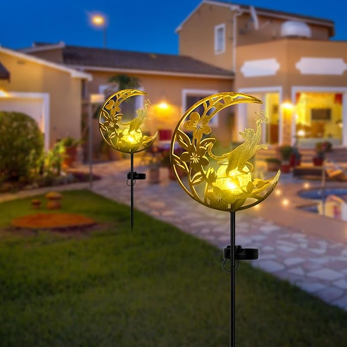 JOBOSI Solar-Powered Moon Cat Decorative Gift, Solar Moon Cat Ground Stake Light, Mother's Day Gift, Gifts for Women Mom Grandmother, Garden Lawn Decor Christmas & New Year Gift Cat