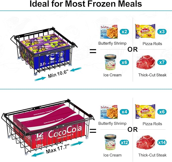 iSPECLE Freezer Organizer Bins - Fit 10 to 20 Cu.FT Deep Freezer, 8 Pack Large Expandable Stackable Chest Freezer Organizer Sort Frozen Food Easy to Get Food from Bottom without Digging, Black
