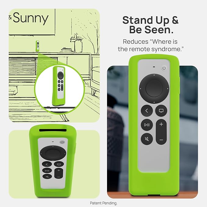GripStand™ Apple TV Remote Cover, Scratch-Resistant Silicone Case Compatible with AirTag, Fits Siri Apple TV 4K/HD (2nd & 3rd Gen), Stand-Up Design, Enhanced Grip, 2 Pack Lime & Sky Glow by 73&Sunny