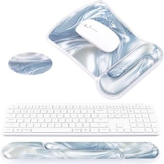 Ospelelf Mouse Pad with Wrist Rest and Ergonomic Gel Keyboard Hand Wrist, Support for Typing Gaming, Relieve Wrist Pain, Cool & Easy to Clean, for Office, Programmer, Home Computer Use, Silvery - Image 1