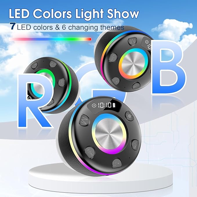 OYIB Bluetooth Shower Speaker, Portable Bluetooth Speaker 360° HD Sound, RGB Lights, IPX7 Waterproof Wireless Speaker with Suction Cup and Mic, Shower Radio for Party/Outdoor/Travel/Gifts/Black