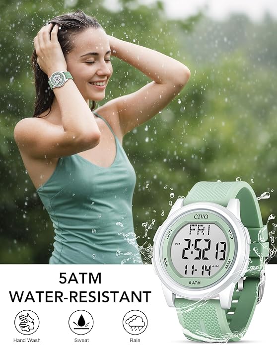 CIVO Digital Watches for Men Women: Sports Waterproof Wristwatch with Stopwatch Alarm Date - LED Backlight Big Numbers Silicone Watch for Outdoor Camping Running Cycling