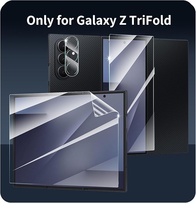 2*Soft Hydrogel Flexible TPU Screen Protector for Samsung Galaxy Z TriFold, 2*Double Shatterproof HD Tempered Glass Film and 2*Camera Lens Protector, Self-Healing,Anti-Shatter,9H Hardness,Bubble Free