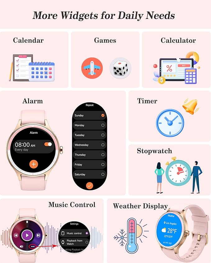 Smart Watch for Women, Ladies & Men, 1.27'' Fitness Watch [41mm case] with Call Receive/Dial, Heart Rate/Stress/Sleep Monitor, AI Voice, IP68 Waterproof Smartwatch with Calendar, Calculator, Games