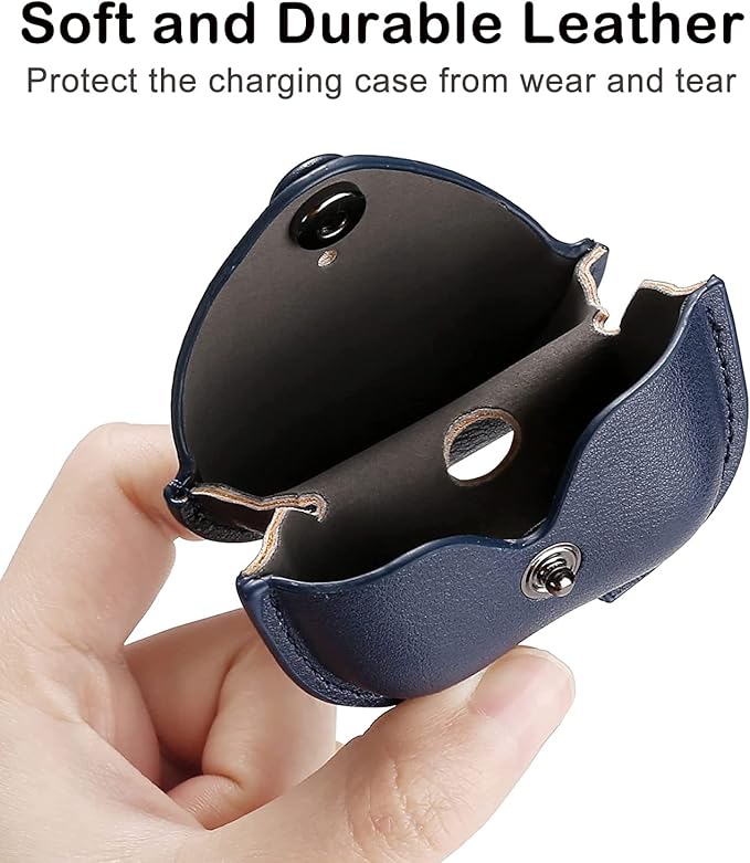 Genuine Leather Case Compatible with AirPods Pro Case 2nd/1st Gen (2023/2022/2019), VOMA Protective Cover for Apple AirPods Pro 2/Pro Wireless Charging Case with Keychain and Snap Lock Navy