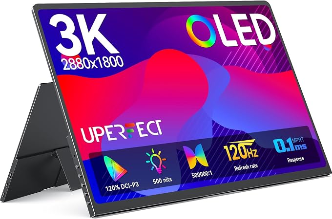 UPERFECT OLED Portable Monitor, 14" 3K 120Hz 0.1ms Portable Gaming Monitor