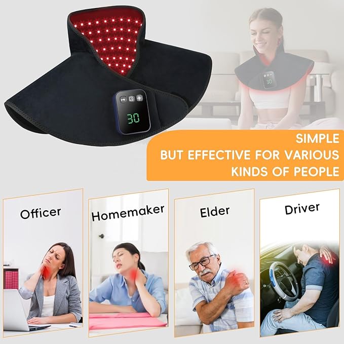Cordless Infrared Red Light Therapy for Neck Shoulders Pain Relief, 5000mAh 850nm Near-Infra Device for Upper Back Body with Timer, 660nm Wearable Heating Pad for Women Men Elderly Relaxation