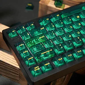 Green Crystal Clear Keycaps Set, 156 Keys Cherry Profile Transparent Keycaps for 60% 65% 75% 100% Backlit Wireless Cherry Mx Switches Mechanical Gaming Keyboard