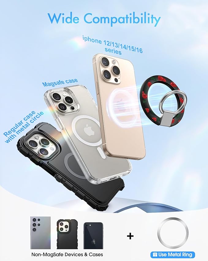Toycamp Phone Grip Ring Holder Compatible with MagSafe - Magnetic Phone Grip Stand Women Cute Painting Removable Rotatable Magnet Accessories for iPhone 17 Pro Max/16/15/14/13/12 Series, Cherry