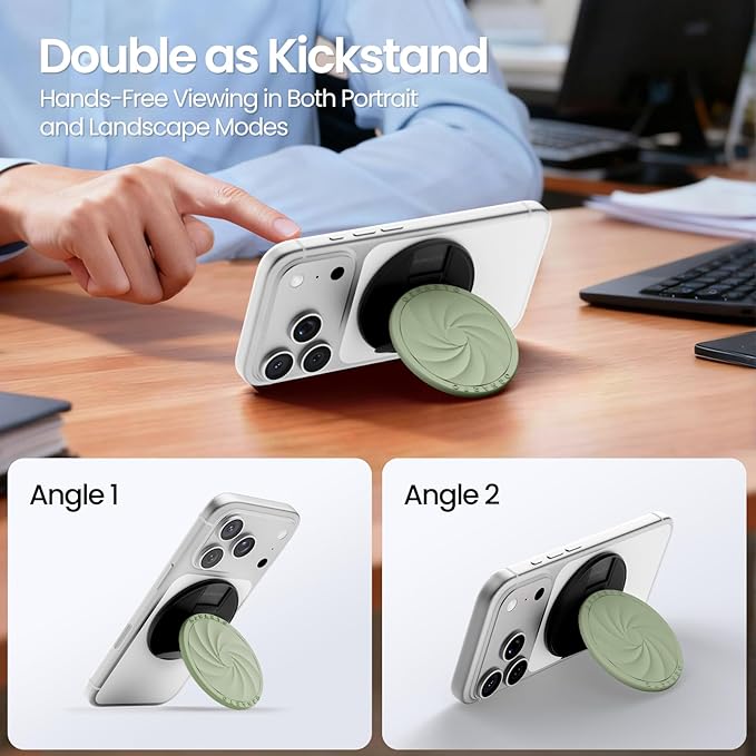 ORNARTO Vortuxe for MagSafe Phone Grip with Kickstand, Soft Liquid Silicone Finger Loop Grip, Phone Ring Holder for Back of Phone, Premium Build & Comfy Touch, Matcha
