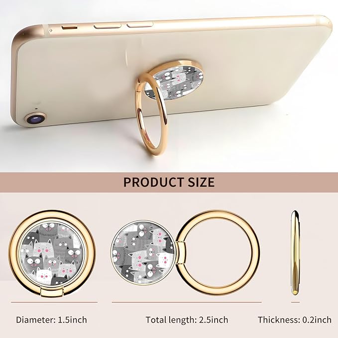Cell Phone Ring Holder, Cute Metal Phone Grip Stand Finger Ring Kickstand, Flexible 360°Rotation Phone Tablet Case Accessories Compatible with Most Phones Grey Cute Cats