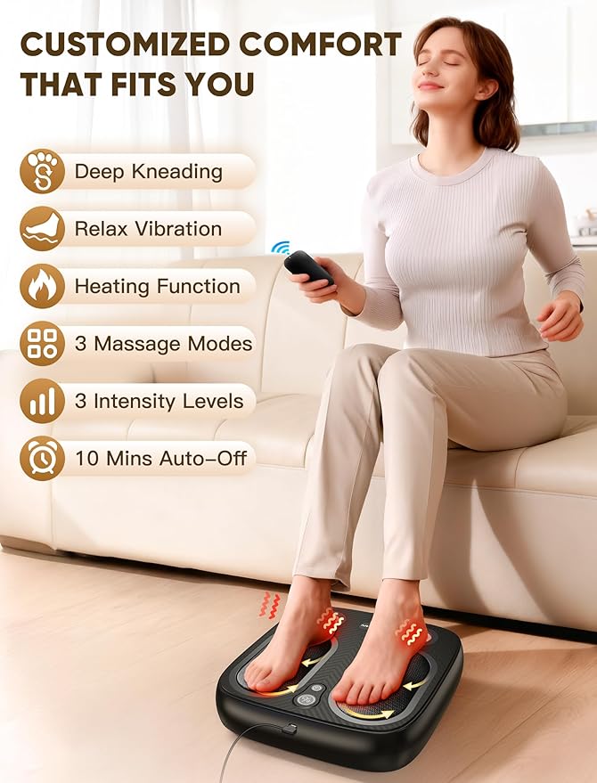 Shiatsu Foot Massager with Heat & Vibration ：Deep Kneading Foot Massager for Plantar Fasciitis, Neuropathy, Circulation, Electric Feet Massager Machine for Women Men, Relax for Home Office Use