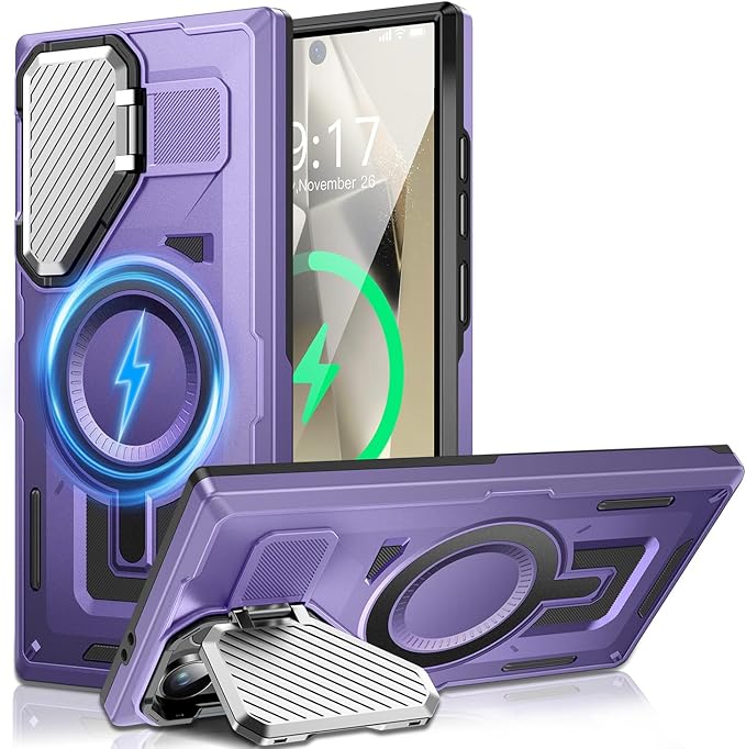 Camera Stand Case for Galaxy S25 Ultra, [Compatible with MagSafe][Lens Cover] 2024 Version Military Grade Protective Soft Case for Samsung Galaxy S25 Ultra 6.86" Men Women, Purple