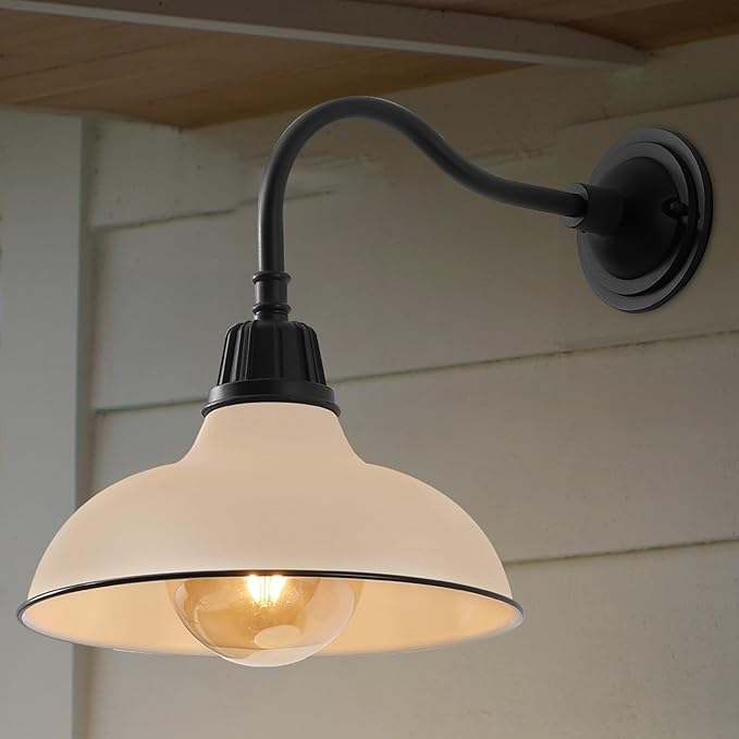 JONATHAN Y JYL7613M Aurora 12.25" 1-Light Farmhouse Industrial Indoor/Outdoor Iron LED Gooseneck Arm Outdoor Sconce for Entryway Lobby Kitchen Bathroom Bedroom Living Room Hallway, Matte Almond