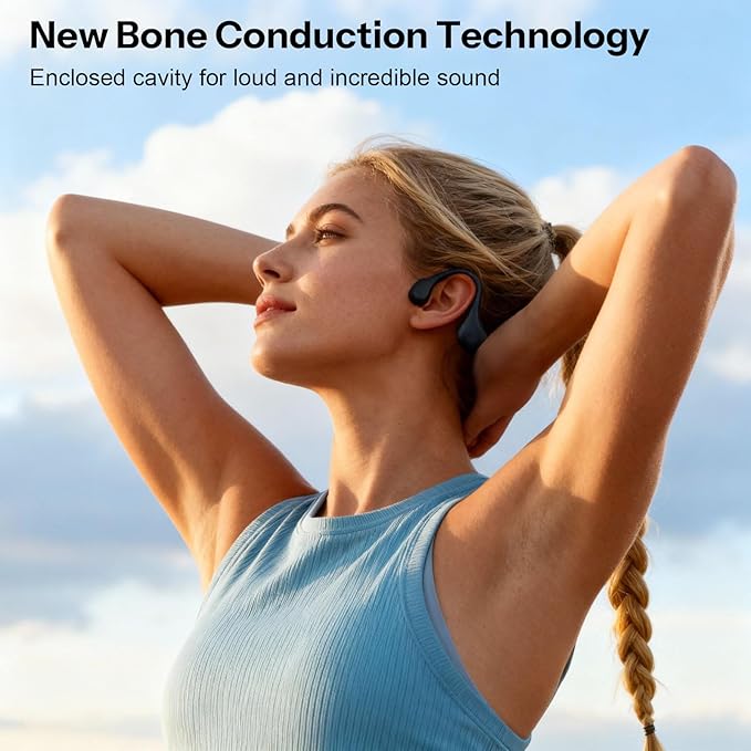 Bone Conduction Headphones 2026 New Model Bluetooth 6.0 Open-Ear Design 10-Hour Battery Life IPX5 Waterproof Sports Headphones with Microphone Ideal for Running, Cycling, Gym Use (Black)