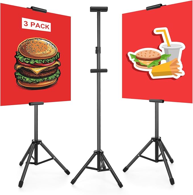 Harloon 3 Pcs Adjustable Metal Poster Stands for Display, Double Sided