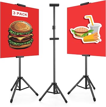 Harloon 3 Pcs Adjustable Metal Poster Stands for Display, Double Sided