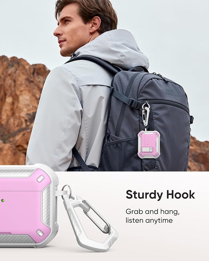 MoKo for AirPods Pro 3 Case with Lock 2025 - Compatible with MagSafe, Phone Stand & Auto Pop-up for AirPods Pro 3rd Generation Case, Military-Grade Protective Cover with Cleaner Kit, White + Pink