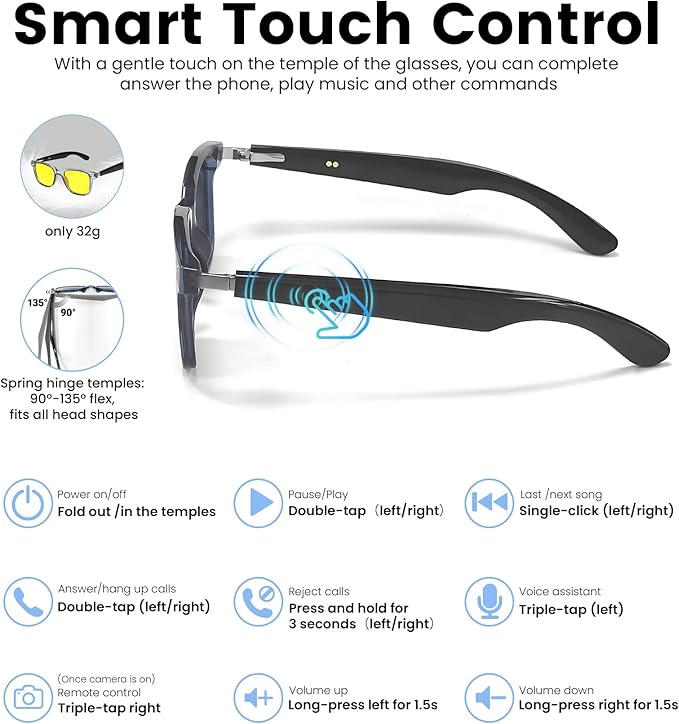 AI Translation Smart Glasses with Chat GPT&Night Vision Enhancement,Bluetooth 5.4 Glasses with 100 Languages ,Blue Light Blocking,Multifunctional for Women & Men,Travel, Business & Night Driving