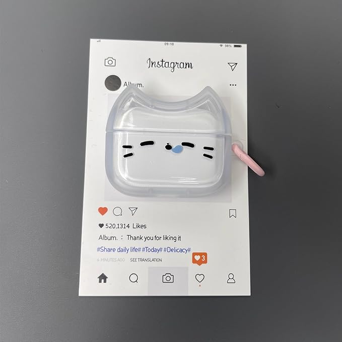 Transparent Clear Earphone Case for AirPods 4, Cute Lovely Cat Face Soft TPU Silicone Case, Kitty Ear AirPods 4 Cover Protective Skin Shockproof Protector for iPod Earbuds -Sleeping Cat