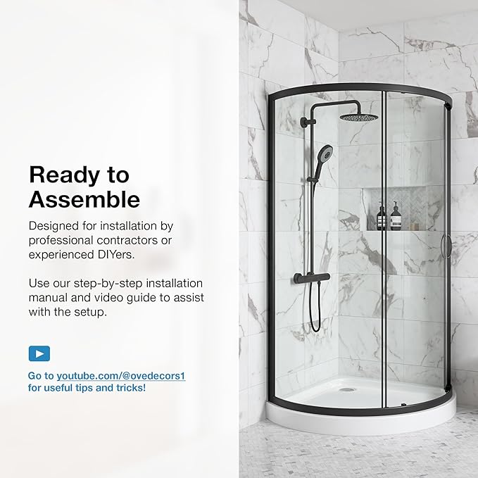 OVE Decors Breeze 32 in. Corner Shower Clear Sliding Door with Included Base in Black Finish