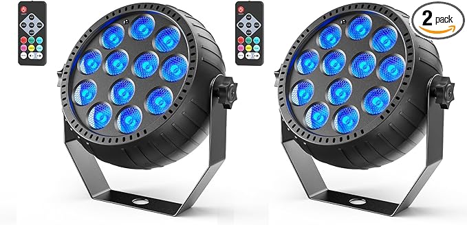 Rechargeable Stage Lights, 2200mAh Battery Powered LED Par Lights with Remote & Sound Activated, 12 RGB Portable Uplights for Events Wedding Party Club Concert Indoor 2Packs