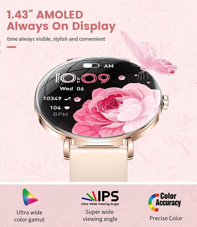 LIGE Ultra-Thin Smart Watch for Women(Answer/Make Calls),1.43" Always-on Display Smart Watch with Heart Rate,Clories Tracker 100+ Sports Modes, Women Smartwatch for Android iOS (2 Straps)