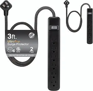 GE Surge Protector Power Strip, 2 Pack