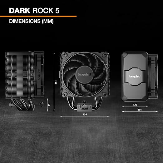 be quiet! Dark Rock 5 CPU air Cooler | Extremely high Cooling Performance | 6 high-Performance Heat Pipes | Silent Wings 4 120mm PWM Fan | high RAM and VRM Cooler Compatibility | BK035