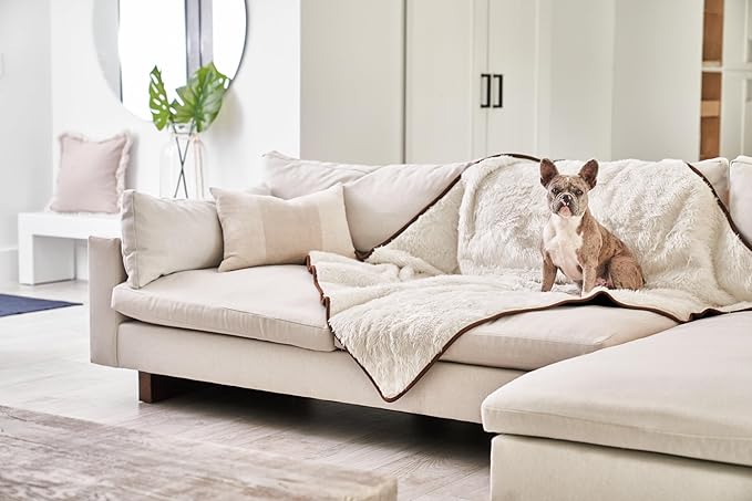 PupProtector Waterproof Throw Blanket for Dogs and Cats, Pet Blanket Cover for Couches, Sofas, Beds, Car Seats, Furniture, Calming Soft Faux Fur, Short White, Large (80" L x 62" W)