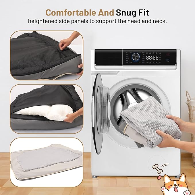 Waterproof Orthopedic Dog Bed for Large Dogs - Cooling PU Fabric, Removable Washable Cover, Small-Size Pet Bed for Dogs & Crate Use