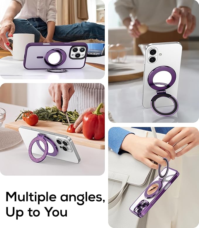 Upgraded Magnetic Phone Ring Stand Built in Mirror for Magsafe, [Electroplated & Glitter], Phone Ring Holder Grip Kickstand for iPhone 17 Pro Max 16 15 14 13 12 Series for Girl Women, Purple