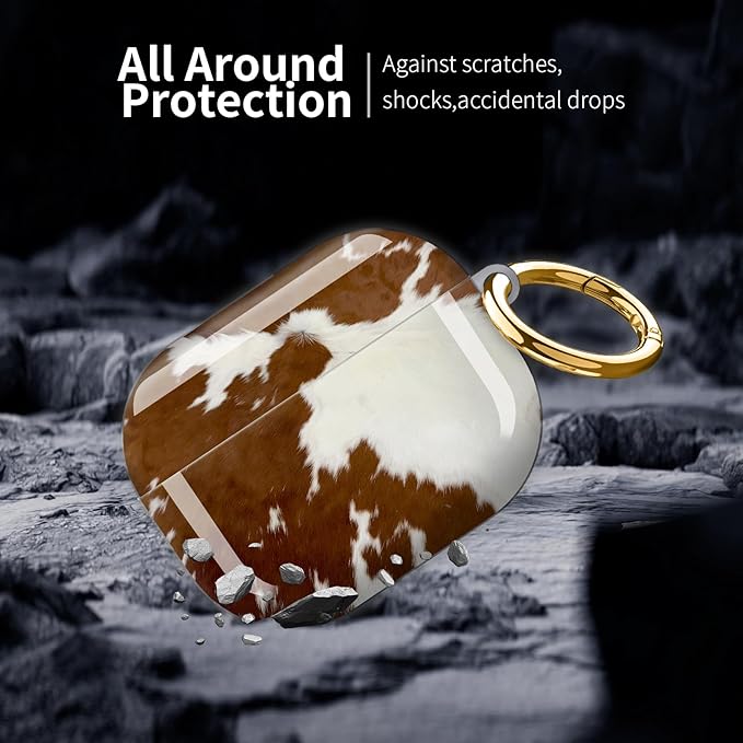 Compatible with AirPod Pro 3 (2025),Cute Case Cover for Women & Men, Full Protection Shockproof Hard Case with Keychain, Wireless Charging Case Accessories(Fur Cow Leather)