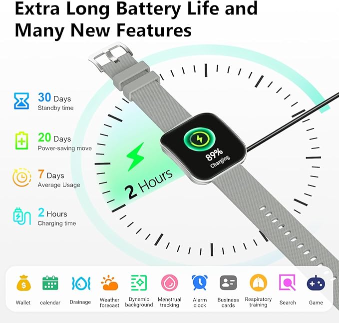 Smart Watch for Men Women, Bluetooth Calls, AI Dial,AI Q&A,1.85" HD AMOLED Curved Display Fitness Watch with Heart Rate/SpO2/Stress Monitor, Pedometer,110+ Sports Waterproof IP68 Smartwatch,Light Gray