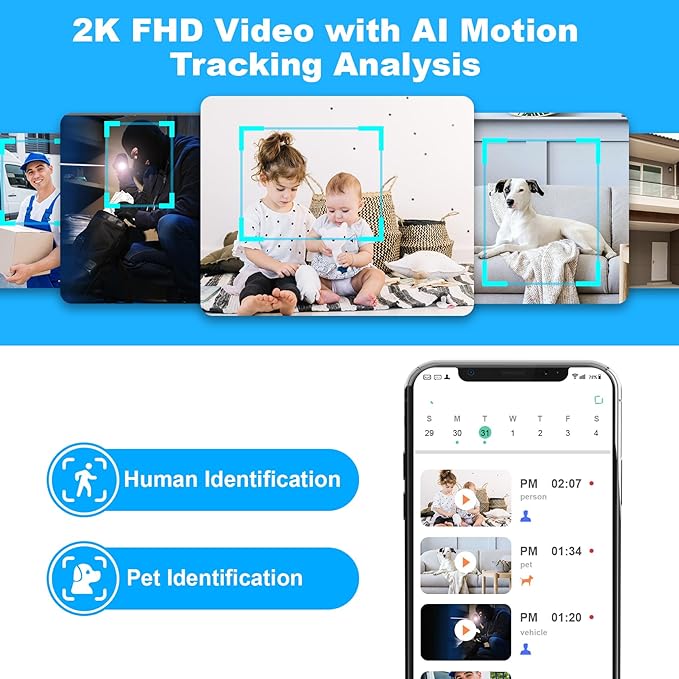 2K Pan/Tilt Security Camera, WiFi Indoor Cameras for Home Security with AI Motion Detection, Pet/Dog/Baby Camera with Phone App, 2-Way Audio, 24/7, Siren, TF/Cloud Storage, 4 Pack