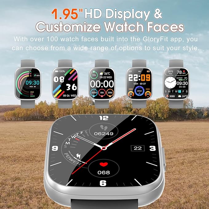 Smart Watches for Men Women, 1.95" HD Touchscreen Fitness Tracker with Bluetooth Calls, IP68 Waterproof, 120+ Sport Modes, 7-Day Battery, 24/7 Heart Rate & Sleep Monitor for Android iOS (Gray)