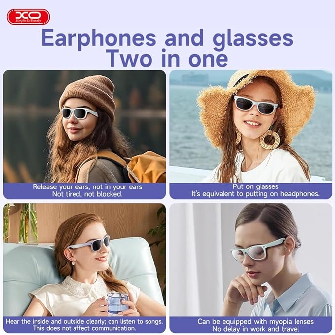 Smart Bluetooth Sunglasses, XO Smart Bluetooth Audio Glasses for Women Men,Athletic/Outdoor UV Protection Riding, Driving,Fishing, Running (Purple)