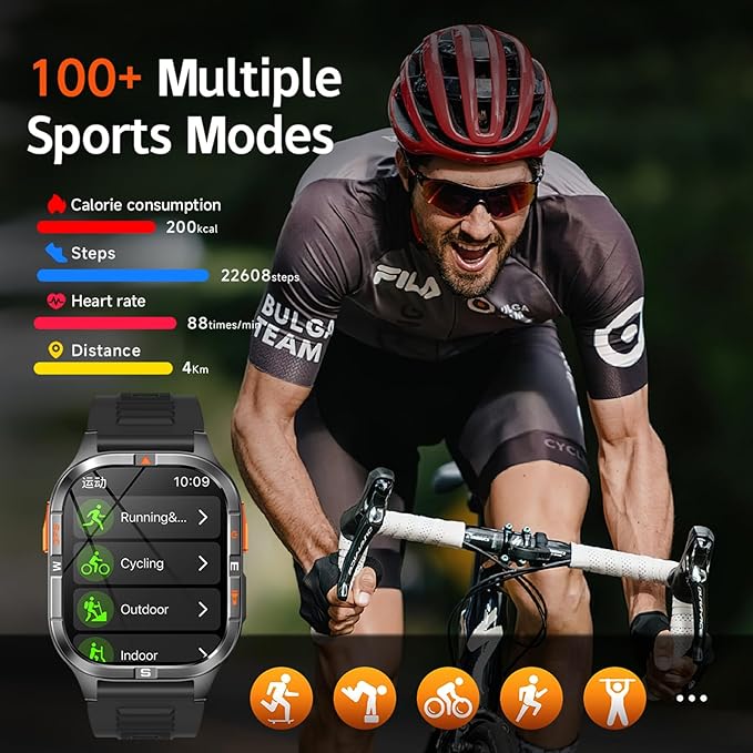 Military GPS Smart Watch for Men with Compass/Altitude/Flashlight，2.01" HD Screen smart watch with Voice Assistant/Bluetooth Calling，Smartwatch for Android&iOS, Activity Tracker Multiple Sport Modes