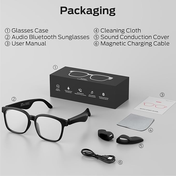 Oraolo Smart Glasses, Polarized Sunglasses with Bluetooth Speaker, Wireless Music & Calls, Athletic/Outdoor UV Protection and Voice Control, Unisex(Clear)