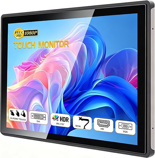 19 Inch Industrial Embedded Touchscreen Monitor, Ratio 16:9 Embedded Display, Built-in Speakers, IP65 Front, Features HD/VGA/DVI/USB Ports