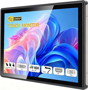 19 Inch Industrial Embedded Touchscreen Monitor, Ratio 16:9 Embedded Display, Built-in Speakers, IP65 Front, Features HD/VGA/DVI/USB Ports