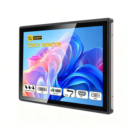 15.6 Inch Industrial Embedded Touchscreen Monitor, Ratio 16:9 Embedded Display, Built-in Speakers, IP65 Front, Features HD/VGA/DVI/USB Ports