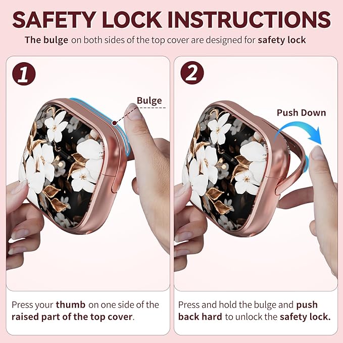 Inesore with Safety Lock for AirPods 4 Case,Clear Floral Cute AirPod 4th Generation Case for Women Girly with Cleaner Kit and Keychain-Black+Gold Black Gold Flower
