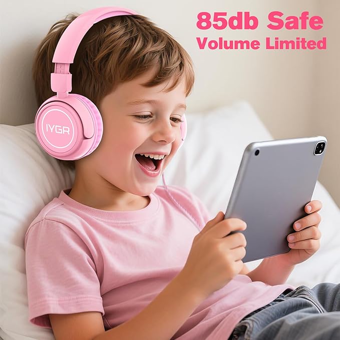 K6 Kids Headphones USB C, 85dB Safe Volume Headphones for Kids, Stereo Sound Foldable Headphone for School, Comfortable Fit On-Ear Headphone for Smartphones/iPad/Tablet/Plane/Travel