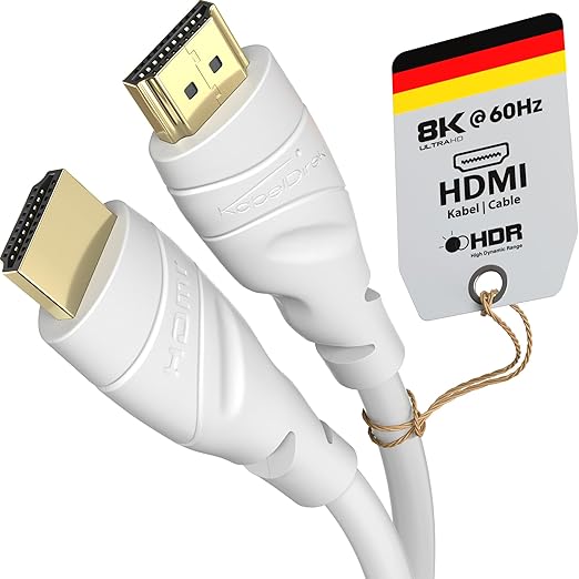 KabelDirekt – 8K / 4K HDMI Cable – 9ft & More HDMI Cables (0.5ft–75ft) – German-Engineered HDMI Cord – Supports 10K/8K@60Hz/4K@120Hz – HDMI Cable for HDTV, PC, PS5, Xbox, Switch, White