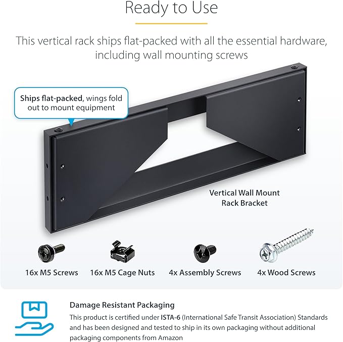 StarTech.com 4U Vertical Wall-Mount Bracket for 19inch Rack Mountable Equipment, 121lb/55kg Capacity, for Patch Panels/Servers
