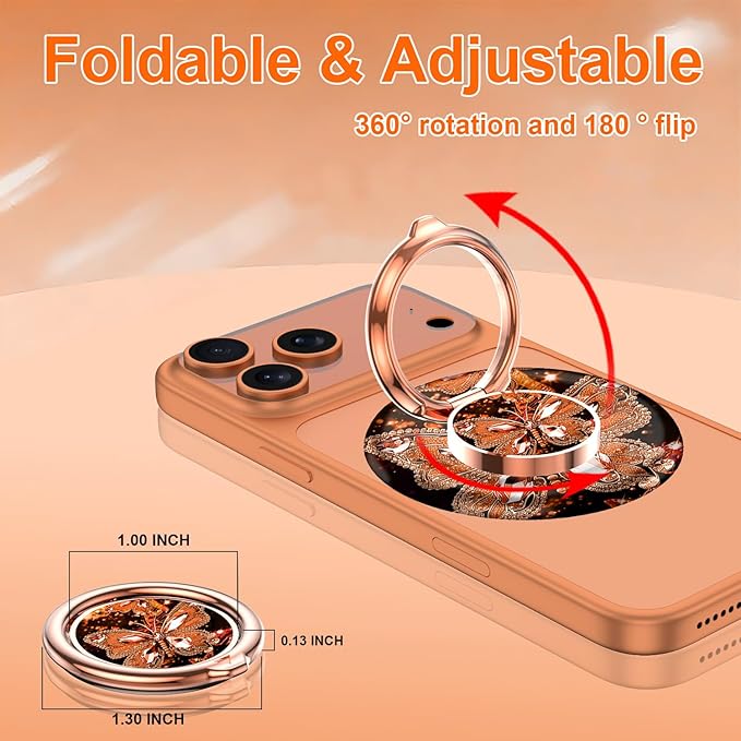 Magnetic Phone Ring Holder for MagSafe Grip,[Super Magnet],Stylish 360° Rotation Cell Phone Grip Stand Finger Ring Kickstand for iPhone 17 16 15 14 Pro Max,iPad and Smartphones,Orange